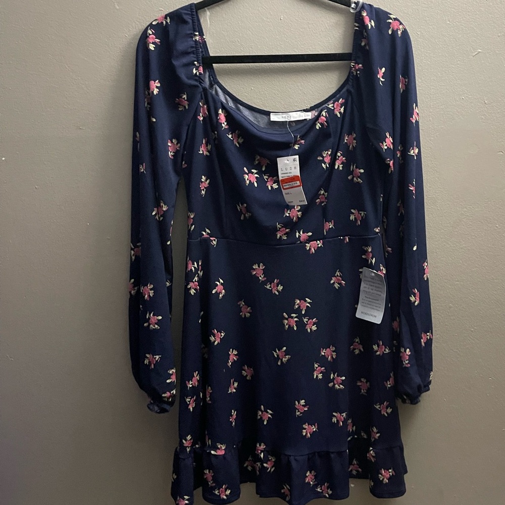 Lush Navy Dress with Pink Floral Design